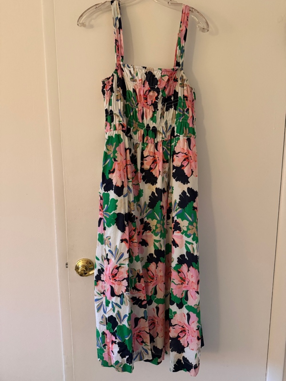 Tommy Hilfiger Floral Smocked Sundress in Pink, Green & Navy with Pockets